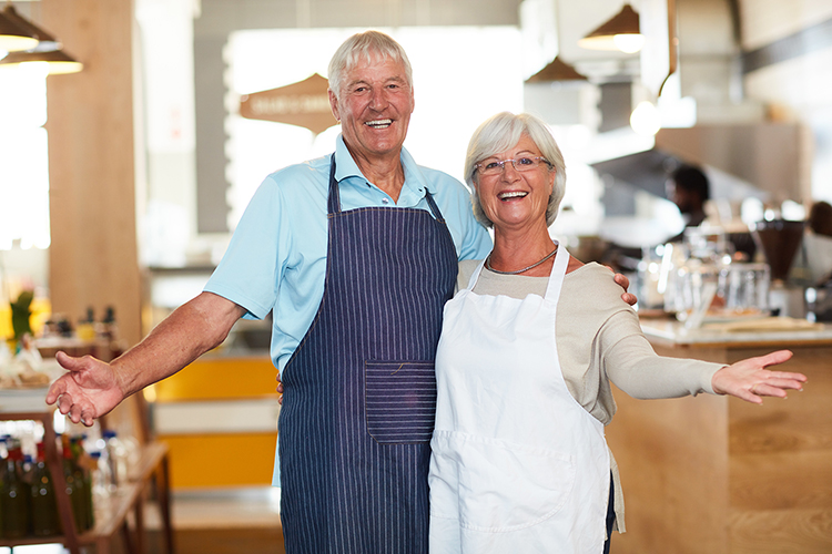 A retired couple enjoying entrepreneurship in their food shop